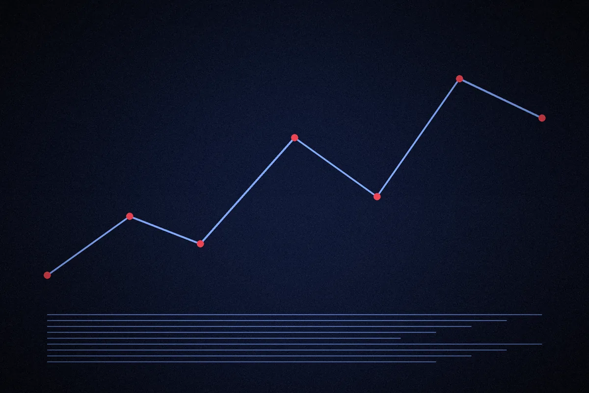A jagged line of financial figures glowing in the dark.